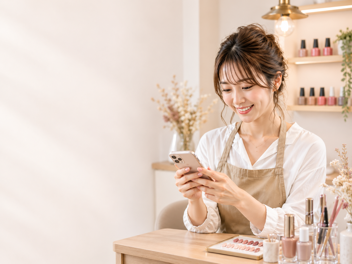 スマートフォンを確認するネイルサロンオーナー