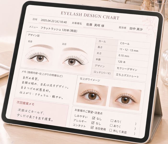デザインや施術内容を記録したカルテ